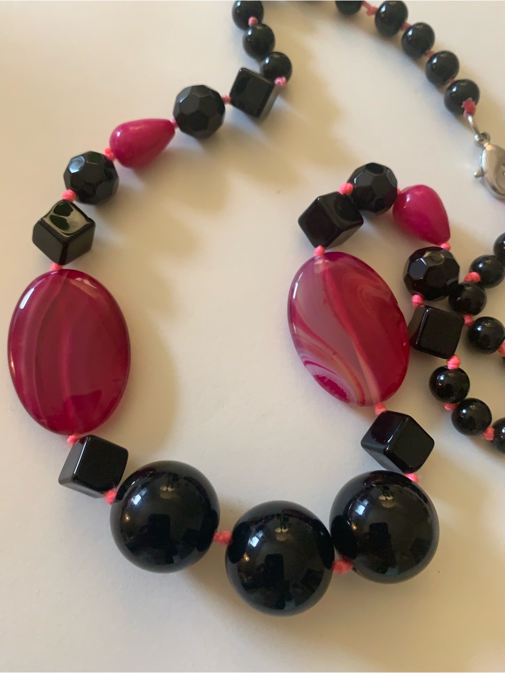 Pink and Black Beaded Statement Necklace - Women Jewelry